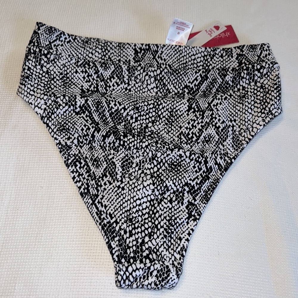 Snake Print High Waisted Bikini Bottoms Size M (4-6) Black White - Picture 3 of 10